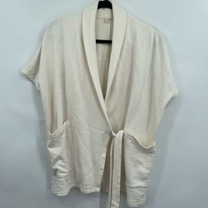 Eileen Fisher White Cotton Blend Festival Draped Kimono Wrap Jacket Size SP
